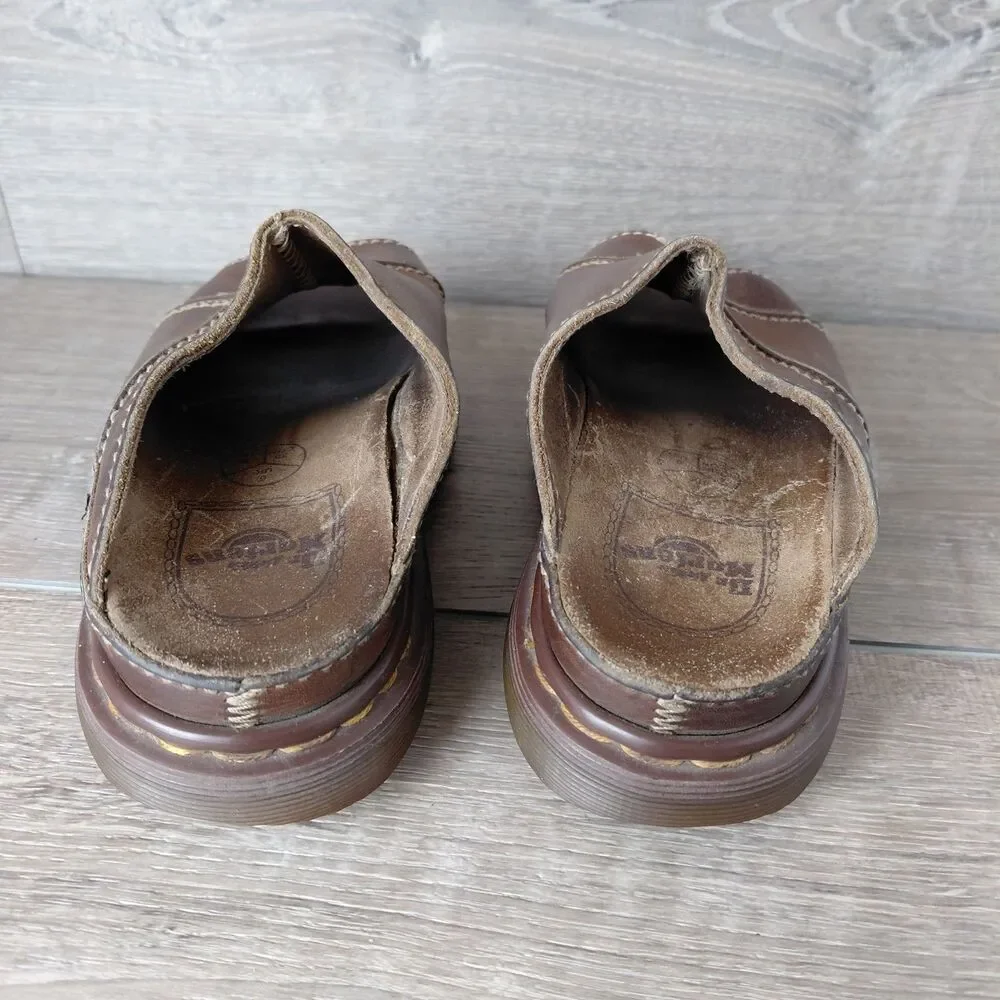 VTG Dr Marten Sandals Women 6 Brown Leather Chunky Slides Made England Fisherman